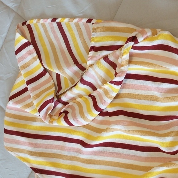 Lane Bryant Womens Peplum Top Sz 24 Short Sleeve V-Neck Smock Waist Stripe Pink - Picture 7 of 10